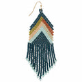Retro Revolution Teal Seed Bead Fringe Earrings