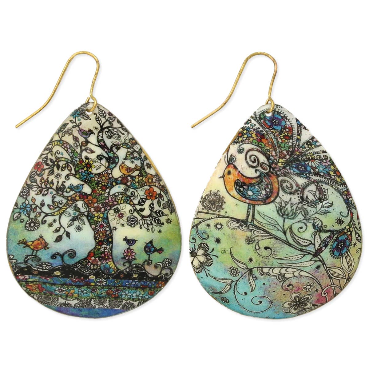 Vintage Botanical Art Teardrop Earrings